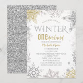 Winter Onederland Birthday Silver Gold Snowflake I Kaart (Voorkant / Achterkant)