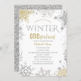 Winter Onederland Birthday Silver Gold Snowflake I Kaart