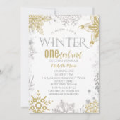 Winter Onederland Birthday Silver Gold Snowflake Kaart (Voorkant)