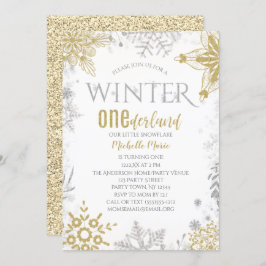 Winter Onederland Birthday Silver Gold Snowflake Kaart