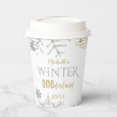 Winter Onederland Birthday Silver Gold Snowflake Papieren Bekers (Links)