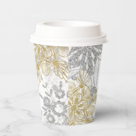 Winter Onederland Birthday Silver Gold Snowflake Papieren Bekers (Rechts)