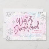 Winter ONEderland Birthday Silver Magenta Glitter Kaart (Voorkant)