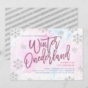 Winter ONEderland Birthday Silver Magenta Glitter Kaart
