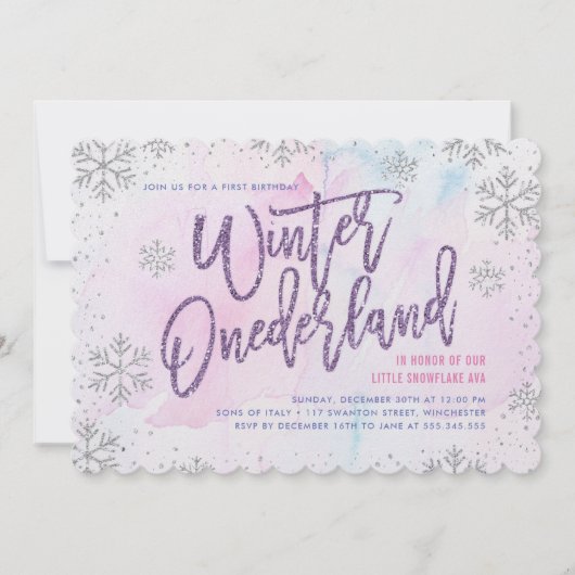 Winter ONEderland Birthday Silver Paars Pink Kaart (Voorkant)