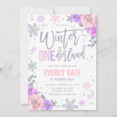 Winter ONEderland Birthday Silver Pink Snowflake Kaart (Voorkant)