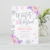 Winter ONEderland Birthday Silver Pink Snowflake Kaart (Staand voorkant)
