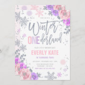 Winter ONEderland Birthday Silver Pink Snowflake Kaart (Voorkant / Achterkant)