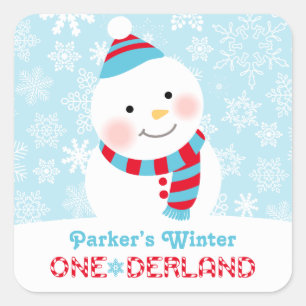 Winter ONEderland Birthday Snowman Vierkante Sticker