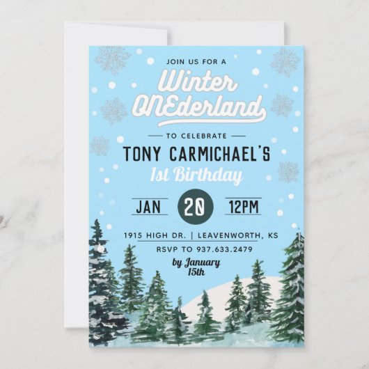 Winter Onederland Birthday Uitnodiging (Voorkant)