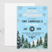 Winter Onederland Birthday Uitnodiging (Voorkant / Achterkant)