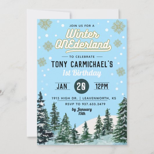 Winter Onederland Birthday Uitnodiging (Voorkant)