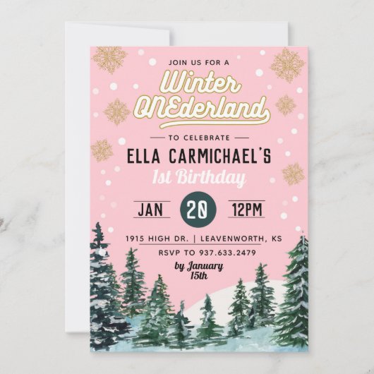 Winter Onederland Birthday Uitnodiging (Voorkant)