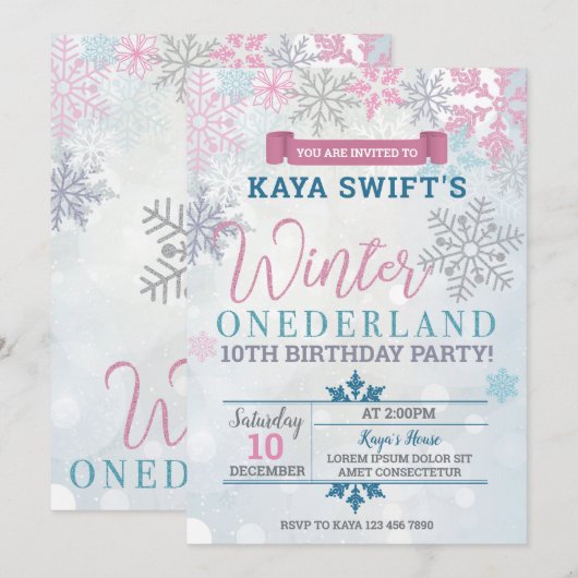 Winter Onederland Birthday Uitnodiging (Voorkant / Achterkant)