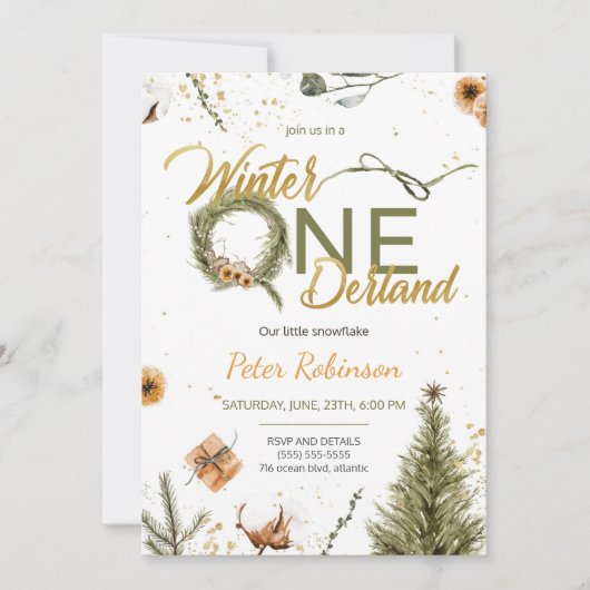 Winter Onederland Birthday Uitnodiging (Voorkant)