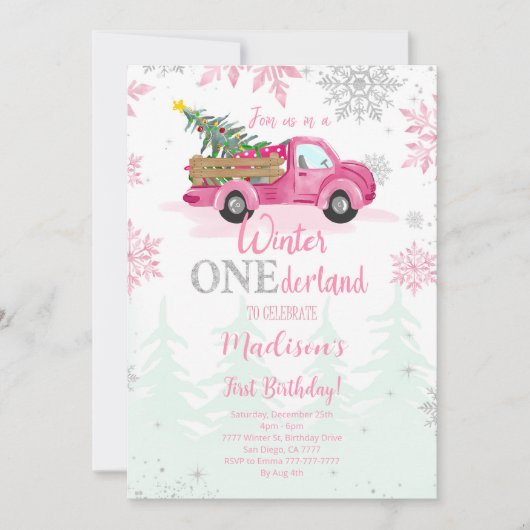 Winter ONEderland Birthday Uitnodiging (Voorkant)