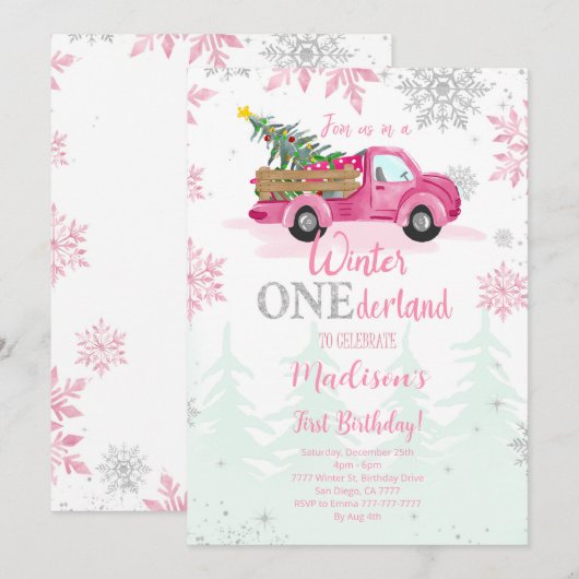 Winter ONEderland Birthday Uitnodiging (Voorkant / Achterkant)