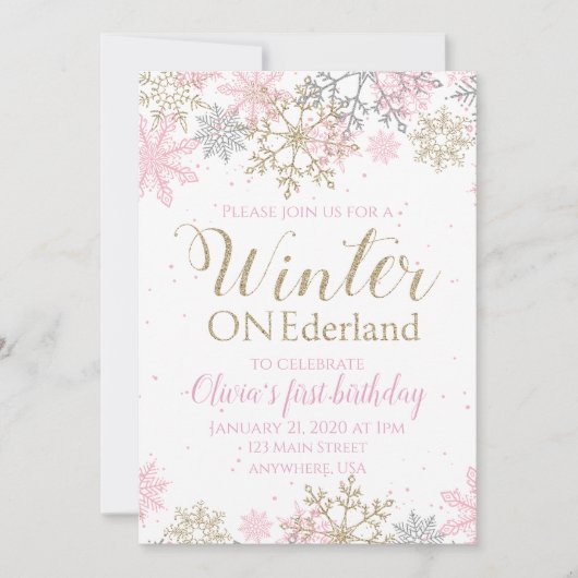 Winter ONEderland Birthday Uitnodiging (Voorkant)