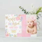 Winter ONEderland Birthday Uitnodiging roze goud (Staand voorkant)