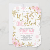 Winter ONEderland Birthday Uitnodiging roze goud (Voorkant)