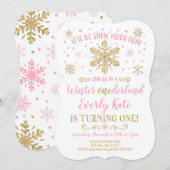 Winter ONEderland Birthday Uitnodiging roze goud (Voorkant / Achterkant)
