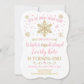 Winter ONEderland Birthday Uitnodiging roze goud (Voorkant)