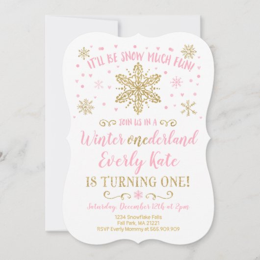 Winter ONEderland Birthday Uitnodiging roze goud (Voorkant)