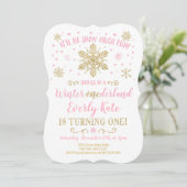 Winter ONEderland Birthday Uitnodiging roze goud (Staand voorkant)