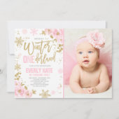 Winter ONEderland Birthday Uitnodiging roze goud (Voorkant)
