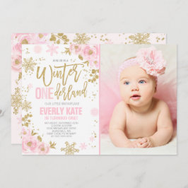 Winter ONEderland Birthday Uitnodiging roze goud