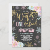 Winter ONEderland Birthday Uitnodiging roze goud (Voorkant)