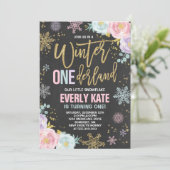 Winter ONEderland Birthday Uitnodiging roze goud (Staand voorkant)