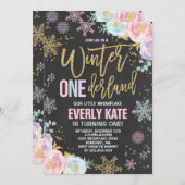 Winter ONEderland Birthday Uitnodiging roze goud (Voorkant / Achterkant)