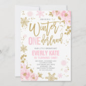 Winter ONEderland Birthday Uitnodiging roze goud (Voorkant)