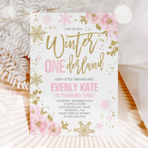 Winter ONEderland Birthday Uitnodiging roze goud