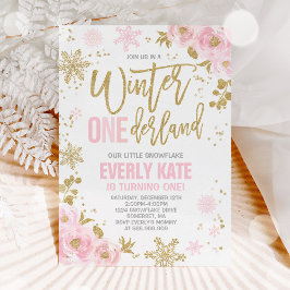 Winter ONEderland Birthday Uitnodiging roze goud