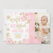 Winter ONEderland Birthday Uitnodiging roze goud (Voorkant)