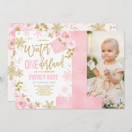 Winter ONEderland Birthday Uitnodiging roze goud