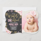 Winter ONEderland Birthday Uitnodiging roze goud (Voorkant)