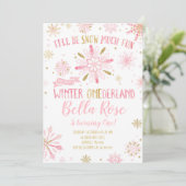 Winter ONEderland Birthday Uitnodiging roze goud (Staand voorkant)