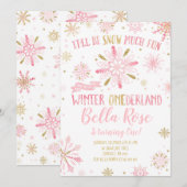 Winter ONEderland Birthday Uitnodiging roze goud (Voorkant / Achterkant)