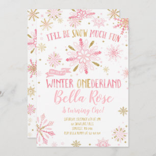 Winter ONEderland Birthday Uitnodiging roze goud