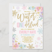 Winter ONEderland Birthday Uitnodiging roze goud (Voorkant)