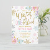 Winter ONEderland Birthday Uitnodiging roze goud (Staand voorkant)