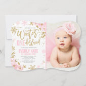 Winter ONEderland Birthday Uitnodiging roze goud (Voorkant)