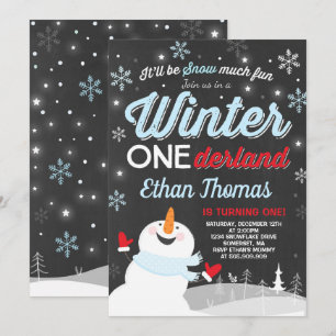 Winter ONEderland Birthday Uitnodiging Snowman Blu