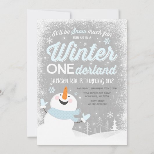 Winter ONEderland Birthday Uitnodiging Snowman Blu (Voorkant)