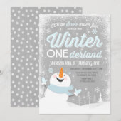 Winter ONEderland Birthday Uitnodiging Snowman Blu (Voorkant / Achterkant)