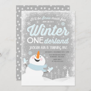 Winter ONEderland Birthday Uitnodiging Snowman Blu