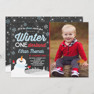Winter ONEderland Birthday Uitnodiging Snowman Blu